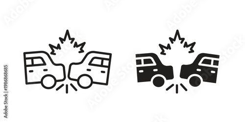 Rear end collision icon design. Editable outlined stroke and solid symbols