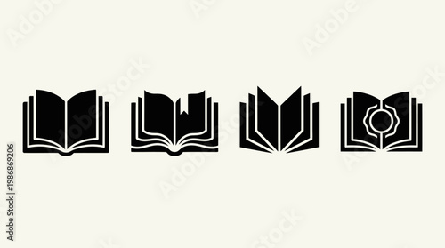 Black and white book icons set.