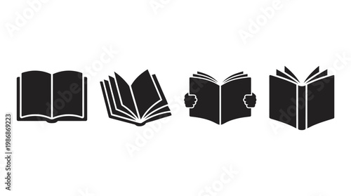 Four black and white book icons.