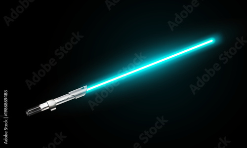 Tablou pe pânză New realistic design cyan (blue) neon sword isolated on black background