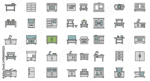 Collection of Various Furniture Icons and Illustrations.