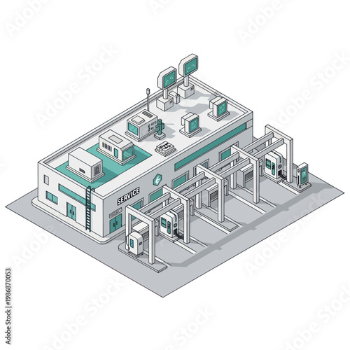 Modern Automated Car Wash Facility with Multiple Bays.