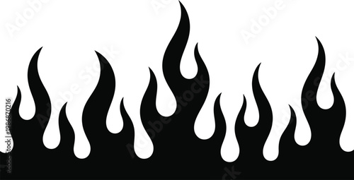 Horizontal black fire flames border silhouette for racing graphics and hot rod decals