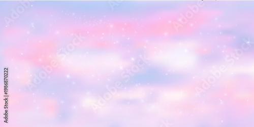 Magical gradient backdrop featuring sparkling stars, glitter effects, and soft pastel clouds in an enchanting candy-colored dreamscape with bokeh light accents.