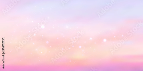Pastel rainbow sky with glittering pink hearts, soft watercolor clouds, and sparkles creating a cute magical backdrop perfect for princess-themed creative projects.