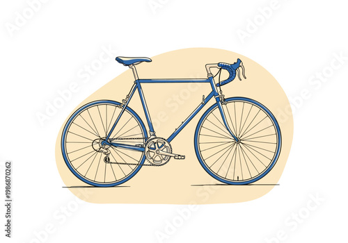 Vintage Blue Road Bicycle Illustration, Classic Racing Bike Sketch for Sports and Urban Cycling Concept