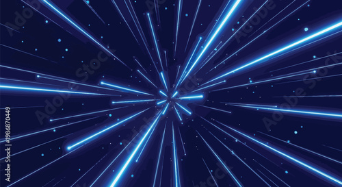 Cosmic light speed, blue starburst background