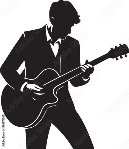 guitar player silhouette, man playing guitar, music icon, black silhouette