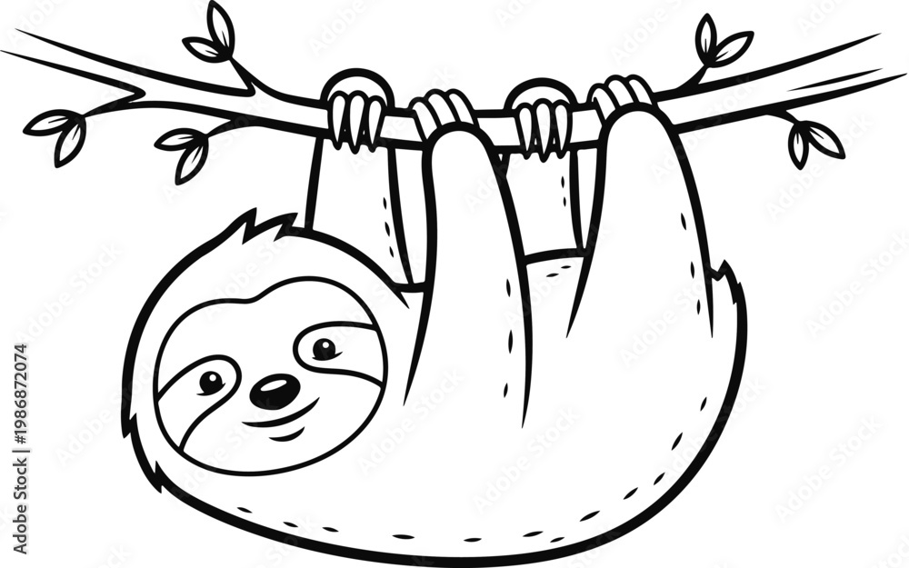 Fototapeta premium Cute Cartoon Sloth Hanging From A Branch