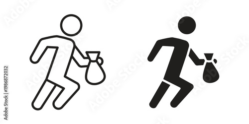 Thief icon design. Editable outlined stroke and solid symbols