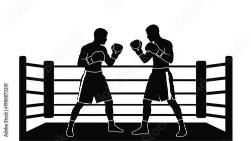 Two boxers facing off in a ring dramatic black silhouette