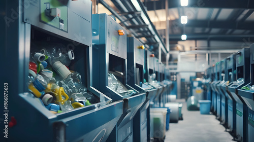 industrial recycling facility with rows of sorting machines