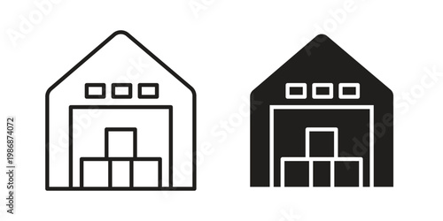 Warehouse icon design. Editable outlined stroke and solid symbols