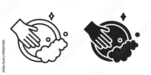 Washing dishes icon design. Editable outlined stroke and solid symbols