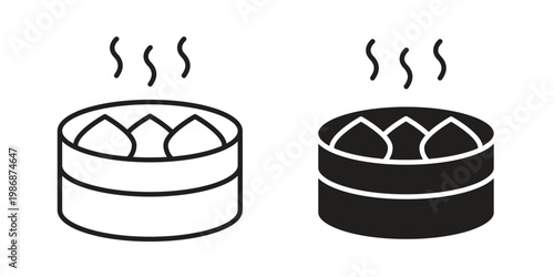 Xiao long bao icon design. Editable outlined stroke and solid symbols