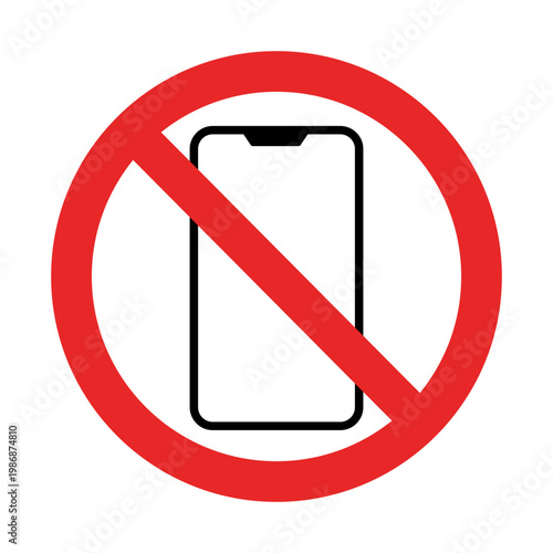 No smartphone, No mobile phone, No phone calls, Vector illustration of a mobile phone crossed out with a red prohibition sign. Concept of no phone use, restriction, or device ban.