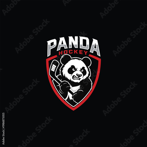Angry Panda Hockey Mascot Logo, Esports Sports Team Badge Vector Illustration