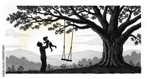 Father lifting child in joyful playful silhouetted embrace.