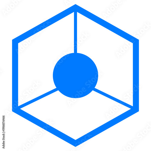Blue geometric shape with hexagon and circle