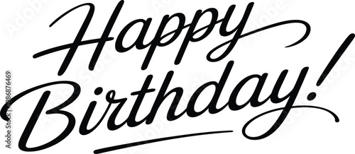 Happy birthday hand lettering with underscore and exclamation mark on transparent background.