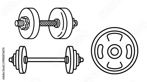 Weightlifting equipment icons: dumbbells and weight plate.