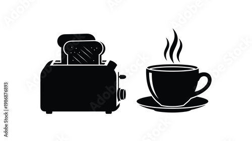 Breakfast scene with a toaster and coffee a striking silhouette