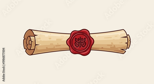 Old rolled parchment secured with a red wax seal