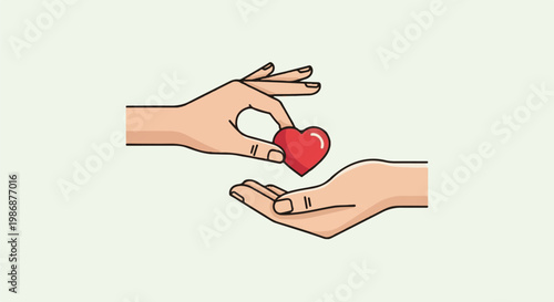 One hand offers a red heart to another hand receiving it