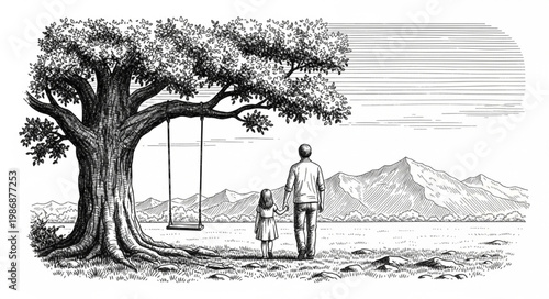 Father and child walking hand in hand.