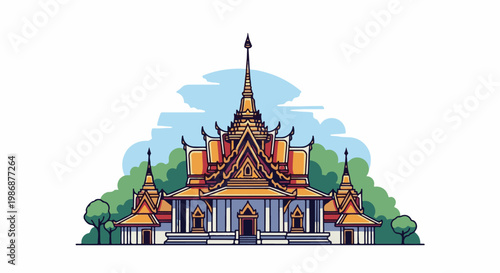 Ornate gilded temple structure with layered roofs and spires