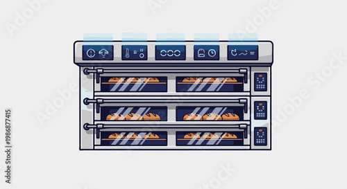 Multi-level oven baking loaves of bread, digital controls visible