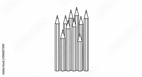 Multiple sharpened pencils stand clustered together, ready for use