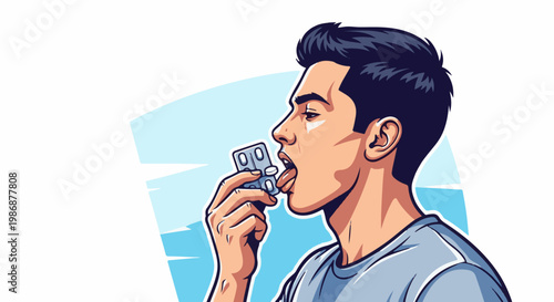 Man taking medicine from a blister pack into his open mouth