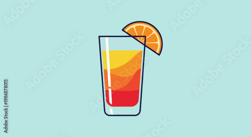 Layered orange and yellow drink in glass with orange slice