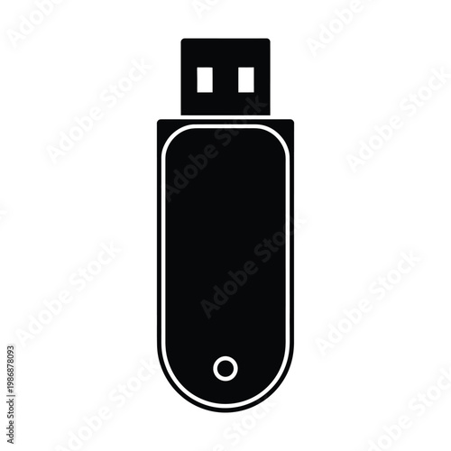 Black usb flash drive icon for data storage and transfer technology.