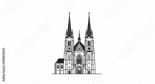 Ornate Gothic cathedral with spires and central rose window