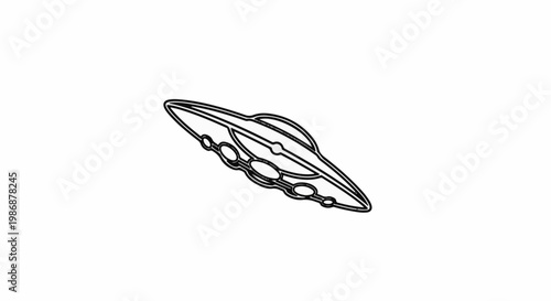 Line art illustration of a disc-shaped flying object with windows