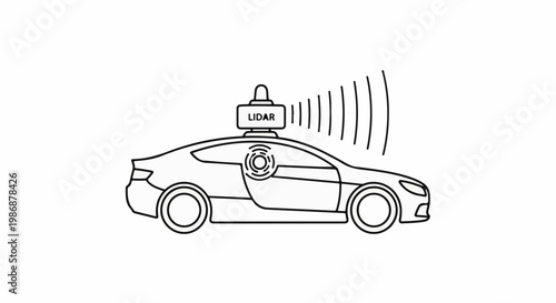 Line art of a futuristic car with lidar sensor and internal sensor