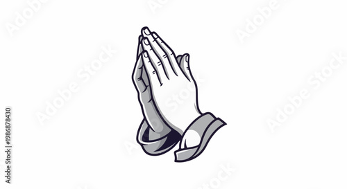Monochrome illustration of hands pressed together in prayer