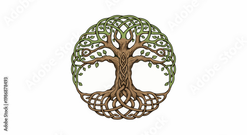 Intricate Celtic knot tree of life illustration on white background