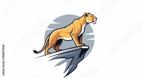 Majestic lioness on cliff edge, gazes towards horizon