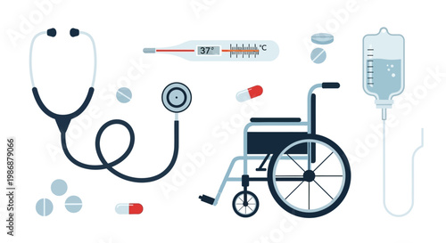 Flat medical equipment and healthcare icons
