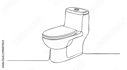 Continuous line art of a modern household sanitary toilet. vector illustration