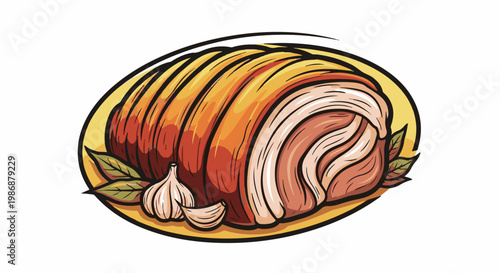 Juicy roasted meat with crispy skin, garlic, and fresh herbs