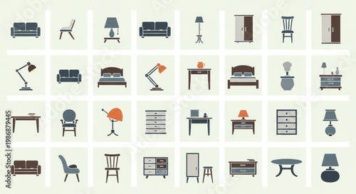 Collection of Modern Furniture Icons for Interior Design.