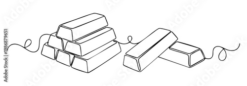 Continuous line drawing of stack of gold bars, representing wealth, investment and finance. vector illustration