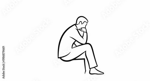 Minimalist outline of a pensive person sitting and contemplating