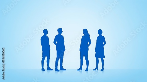 Blue abstract human silhouette on gradient, symbolizing teamwork and corporate collaboration.