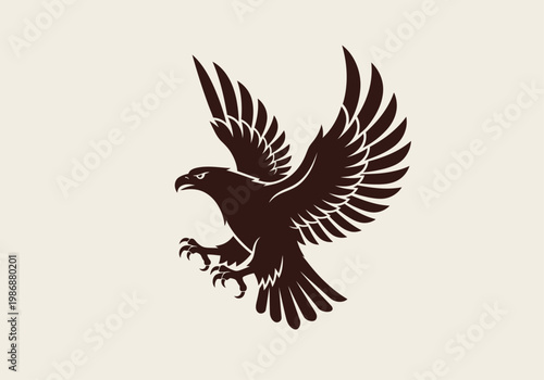 Majestic Flying Eagle Silhouette Mascot Logo - Stylized Falcon or Hawk in Mid-Flight - Professional Vector Illustration for Branding and Sports Identity