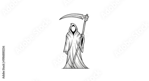 Hooded Grim Reaper Holding Large Scythe.